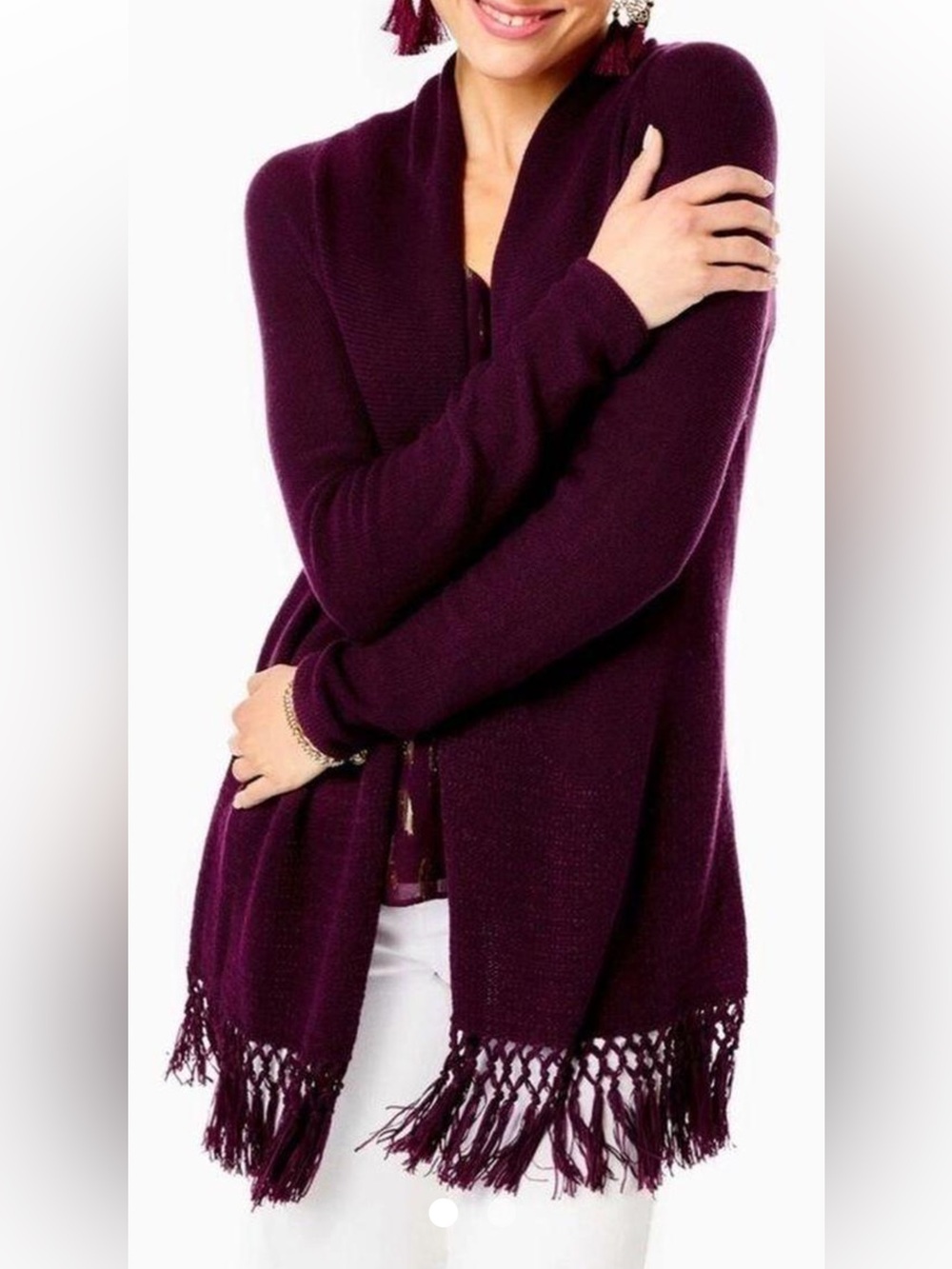 Lilly Pulitzer Tatum Long Fringe Hem Cardigan Cherry Ganache Size M Western